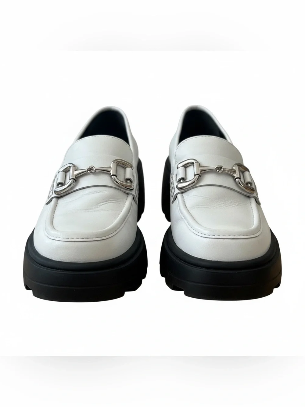 NWT Topshop White Platform Loafers with Silver Bit Hardware